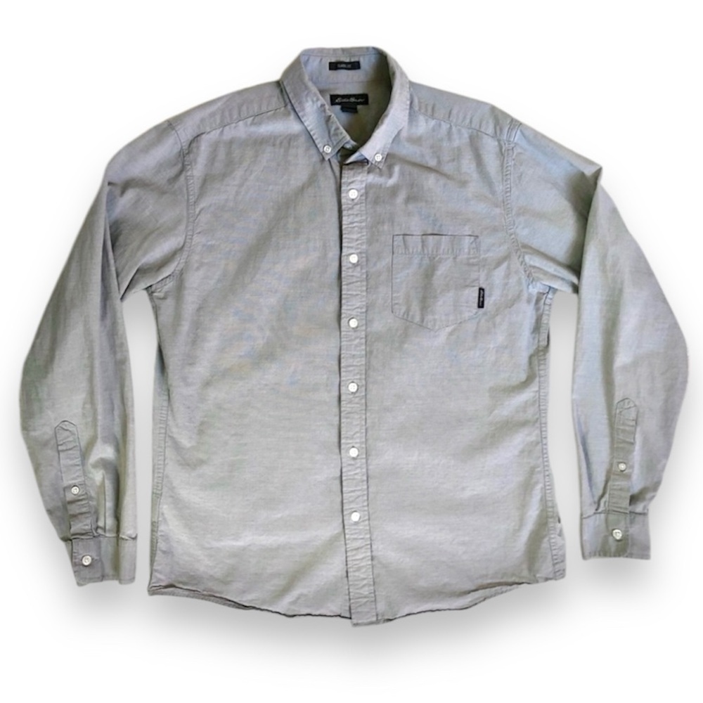 Eddie Bauer Classic Fit Button Down Shirt Gray Long Sleeve Cotton Casual Office